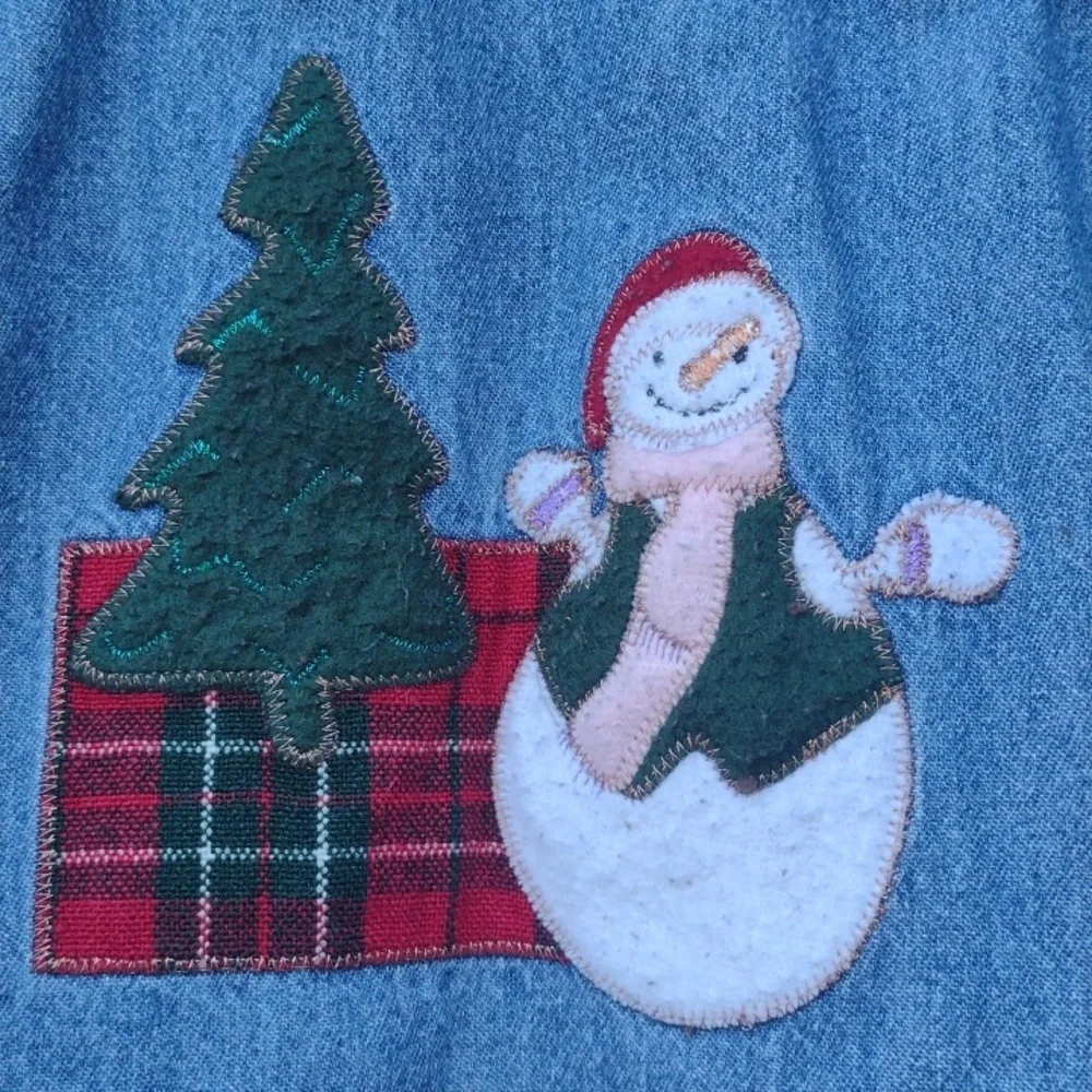 Holiday Editions Blue Chambray Christmas Snowmen Felt Applique Shirt Women's 2X - Picture 4 of 9